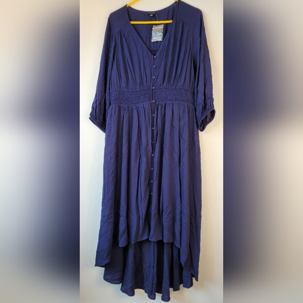 Torrid Blue High Low Dress With Attached Slip Size 2 Elastic Waist